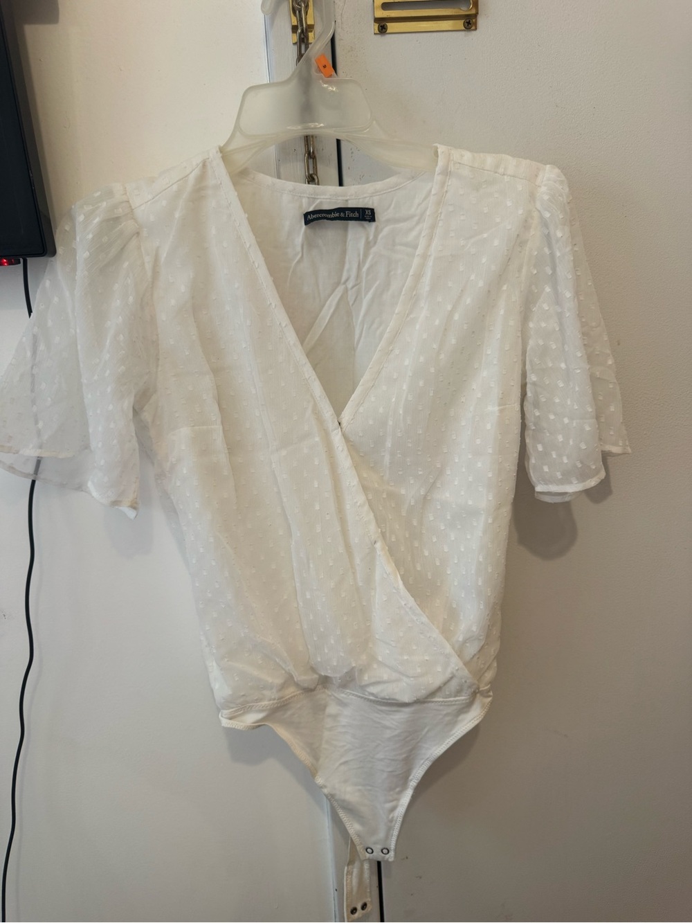 Abercrombie & Fitch White Polka Dot Bodysuit Blouse